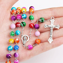 Colorful Rosary Beads Necklace Catholic Prayer Beads Cross Chain Mens Womens Rosary Necklace Jewelry 2024 - buy cheap