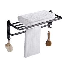Black Space aluminum Wall Mounted Foldable Bathroom Towel Rack Holders Shower Towel Rack Shelf Bar with hooks 2024 - buy cheap