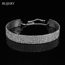 BLIJERY-Collar de cadena con diamantes de imitación para mujer, gargantilla de cristal, cuerda elástica, para fiesta de boda, 5 filas 2024 - compra barato