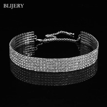 BLIJERY Bridal Wedding Party 5 Rows Rhinestone Choker Chain Necklace for Women Crystal Choker Necklace Elastic Cord Femme Collar 2024 - buy cheap