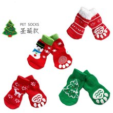Calcetines de algodón suave para perro, calcetín abrigado de tejido de punto antideslizante con copos de nieve de Navidad para interiores, regalo para mascota, 4 Uds. 2024 - compra barato