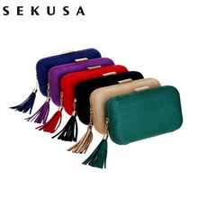 SEKUSA New Arrival Women Evening Bags Fashion Velvet Lady Shoulder Purse Tassel Female Party Wedding Clutches 2024 - buy cheap