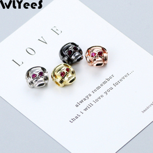 WLYeeS 4pcs listen to music Red Eye Skull Charm Copper Bead Pave CZ Metal Loose Bead For Jewelry Bracelet Making DIY Accessories 2024 - buy cheap