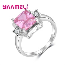 Anel de prata esterlina 925 com cristal austríaco rosa adorável para mulheres, joias presentes fashion zircônia cúbica festa 2024 - compre barato
