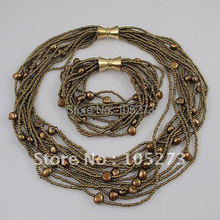 Collares de perlas de agua dulce AA, color marrón, conjunto de joyería, 12 filas, 6-9MM, A1626, venta al por mayor 2024 - compra barato