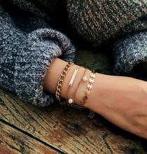 New Fashion Bohemian 4Pcs/set  Imitation Pearls Sequin Chain Bracelet  Elegant Simple Bracelet Female Jewelry  Valentine's Gifts 2024 - buy cheap