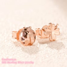 2019 Spring 100% 925 Sterling Silver Four-Leaf Clover & Ladybird Earrings, Rose gold & Pink CZ Original Brand woman Jewelry 2024 - buy cheap