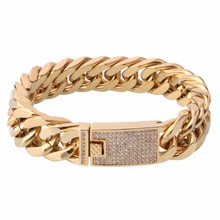 Moda masculino pulseira de ouro 316l aço inoxidável miami pulseira vintage curb cuban chain clear/preto cristal fivela 2024 - compre barato