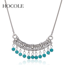 HOCOLE Ethnic 2018 New Choker Necklace Fashion Collares Vintage Silver Color Red Blue Beads Pendant Statement Necklace For Women 2024 - buy cheap