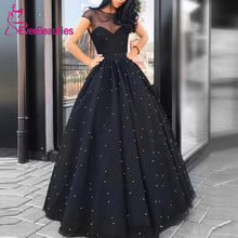 Ball Gown Round Neck Evening Dresses 2020 Beading Black Tulle Long Elegant Formal Dress Robe De Soiree 2024 - buy cheap