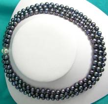 Женская мода ювелирные изделия 3 ряда черный 7-8 мм Пресноводный Культивированный жемчуг ожерелье 17-19" 2024 - купить недорого