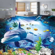 Custom Any Size Mural Wallpaper 3D Underwater World Dolphin Photo Wall Paper Self-Adhesive Waterproof 3D Floor Tiles Wall Papers 2024 - buy cheap