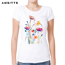 2019 moda arte design flores t camisa verão casual harajuku camisetas para as mulheres branco impressão o-pescoço camisetas 2024 - compre barato