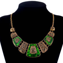 Vintage Choker Necklace Maxi Necklace Ethnic Collare Bronze Hollow Green Pendant Statement Necklace Jewelry Women Accessories 2024 - buy cheap