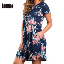 Lanmox Floral Print Dress Women Summer Dresses Short Sleeve Casual Beach Vestidos Female Robe Pockets Flowers Woman Sundress 2024 - buy cheap