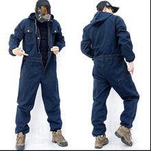 M-4xl Denim Overalls Workwear Jumpsuit Long Sleeve Multi-pocket Hood Loose Large Size Jumpsuits Uniform Wear Resistan Jeans 2024 - buy cheap