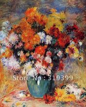 Reproducción de pintura al óleo sobre lienzo de lino, jarrón de crisantemos de Pierre Auguste Renoir, 100% hecho a mano, calidad de museo, 2024 - compra barato
