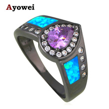 Фиолетовые циркониевые кольца для девочек-подростков, синие, огненные, опаловые, серебряные, модные юбилейные украшения, кольца, размер США #6 #7 #8 #9 OR806A 2024 - купить недорого