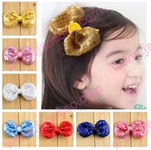 Free shipping 150pcs 3'' Sequin Hair Bow For Kids with clips,Net Hair Bow With Clip,Bling Hair Bow For Children 2024 - buy cheap