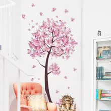 Pink Butterfly Flower Tree Wall Stickers For Kids Rooms Home Decor Cartoon Plant Decals Girls Women Flower Mural Art Wallpaper 2024 - buy cheap