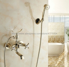 Torneira luxuosa cor dourada de bronze para parede, torneira do banheiro para banho com torneira manual ntf133 2024 - compre barato