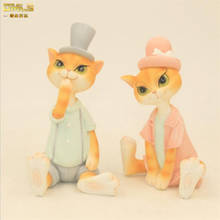 DMLS Home Decor Cute Lover Cat With Hat Figurines Lovely Kitty Resin Artware Wedding Gift  2 pcs/set Free Shipping 2024 - buy cheap