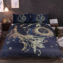 Conjunto de cama 3d com lua douradas, capa de edredom e fronha, preto, escuro, tamanho king size, boêmio 2024 - compre barato