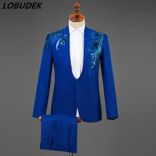 Trajes de cuello alto para hombre, vestido de novio de boda, chaqueta de lentejuelas brillantes, traje de cantante, trajes de escenario, trajes de actuación 2024 - compra barato