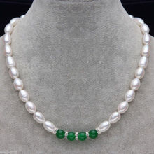 Fashion 7-8mm Natural White  Freshwater Rice Pearl & 10mm stone  Necklace 18'' 2024 - buy cheap