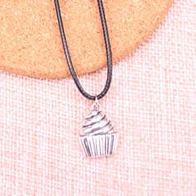 20Pcs Antique Silver Color cupcake ice cream Pendant 20*15mm Leather Chain Necklace Black Leather Cord Necklace 2024 - buy cheap