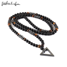 2019 Luxury Long Necklace Tiger eye natural stone Beads Men's Black Hematite Triangle Pendants Necklace Geometry Jewelry gift 2024 - buy cheap