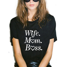 Camiseta divertida de Wife Mom Boss para mujer, de cuello redondo Camiseta holgada para mujeres, camiseta informal en blanco y negro, Top para mujer 2024 - compra barato