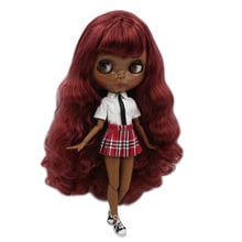 ICY DBS Blyth Doll1/6 bjd with super dark skin wine red curly hair and glossy face nude  joint body BL12532 2024 - buy cheap