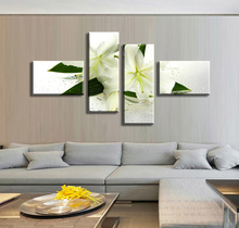 Cuadro sobre lienzo de flores rectangulares reales, pintura moderna al óleo, lirio, impresiones contemporáneas, 4 paneles, promoción de 2017 2024 - compra barato
