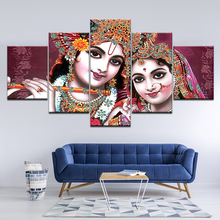 Canvas Painting Shri RADHA & KRISHNA Beautiful 5 Pieces Wall Art Painting Modular Wallpapers Poster Print living room Home Decor 2024 - buy cheap