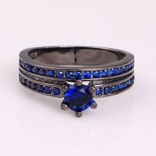 Conjunto de anillos de circonia cúbica redonda para hombre y mujer, sortija de compromiso de boda, Color negro, dorado, azul real, 2 unidades 2024 - compra barato