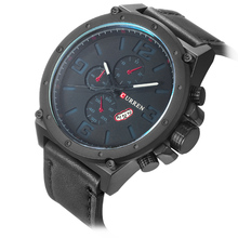 CURREN Big Dial Black Gray Dial Military Sport Clock Blue Glass Waterproof Black Leather Men's Quartz Watches Top Brand Luxury 2024 - buy cheap