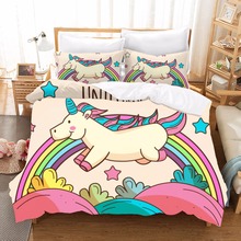 Jogo de cama com estampa digital de arco-íris, conjuntos de roupa de cama tipo kawaii, unissex, unicórnio e edredon 2024 - compre barato