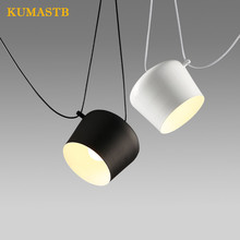Алюминиевая Подвесная лампа в виде барабана, современный простой светильник для спальни, подвесной светильник для ресторана, бара, кофейни, светильник, черный, белый цвет 2024 - купить недорого