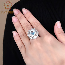 Женское кольцо для коктейлей Gem's Ballet, роскошное кольцо из натурального небесно-голубого топаза, обручальные кольца с драгоценными камнями из серебра, ювелирные украшения 2024 - купить недорого
