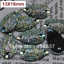 Free Shipping, 100pcs/Lot, 13*18mm Bling-star Metallic Peridot sew on teardrop stones flat back resin sew on rhinestones 2024 - buy cheap