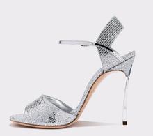 Free Shipping Woman Crystal Sliver Black Gold Diamond Bling Bling Peep Toe Buckle Strap Thin Heels Sexy Wedding Sandals Shoes 2024 - compre barato