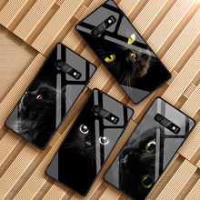Funda de teléfono de cristal templado con diseño de gato negro, para Samsung Galaxy A6 A6S A8 A8S J6 J8 2018 S8 S9 S10 PLUS NOTE 8 9 2024 - compra barato