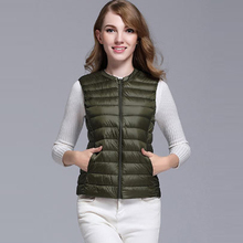 Light Thin Down Vest Women O-neck Short Slim Sleeveless Casual Waistcoat Female Army Green Duck Down Plus Size Vest RE0369 2024 - buy cheap