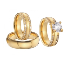 Alianzas de boda para hombres y mujeres, conjunto de compromiso de boda, Color dorado, propuesta de 3 uds. 2024 - compra barato