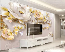 beibehang Custom wallpaper luxury Modern 3D stereoscopic relief peony butterfly silk material TV background wall 3d wallpaper 2024 - buy cheap