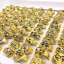 Wholesale Bulk 50pcs Mixed Styles Mens Womens Gold Punk Biker Skull Sports Rings Fashion Jewelry 2024 - buy cheap