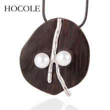HOCOLE-collar de perlas de imitación de madera para mujer, colgante largo con estilo geométrico, novedad de 2018 2024 - compra barato