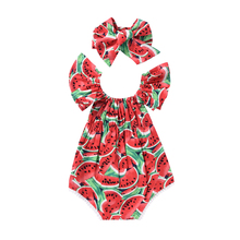 New Fashion Toddler Baby Girls Print Watermelon Clothes Outfits Off Shoulder Jumpsuit Romper+Headband Playsuit 2024 - buy cheap
