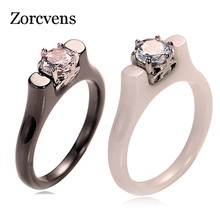 ZORCVENS Fashion 6MM Crystal Ceramic Ring Cubic Zirconia Stone Black/White Color Women Jewelry Engagement Wedding Band Gifts 2024 - buy cheap